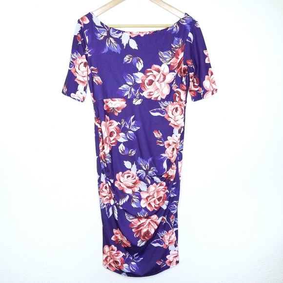 ASOS Dresses & Skirts - Asos 8 Purple Floral Shirred Dress Maternity